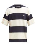 Matchesfashion.com Ami - Logo-embroidered Striped Cotton-jersey T-shirt - Mens - Navy White