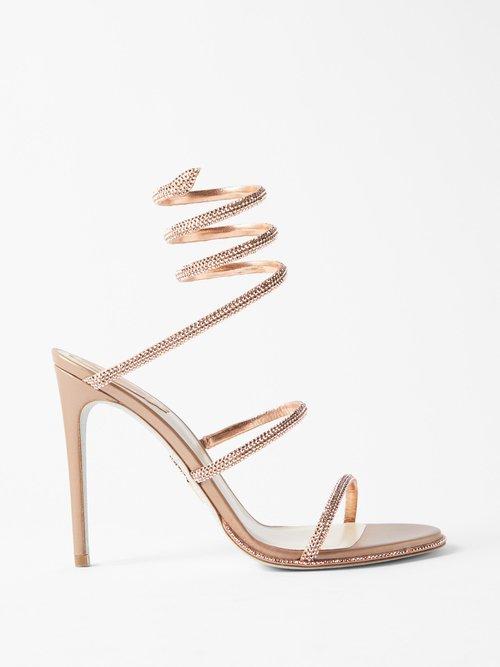 Rene Caovilla - Cleo 105 Crystal-embellished Satin Sandals - Womens - Rose Gold