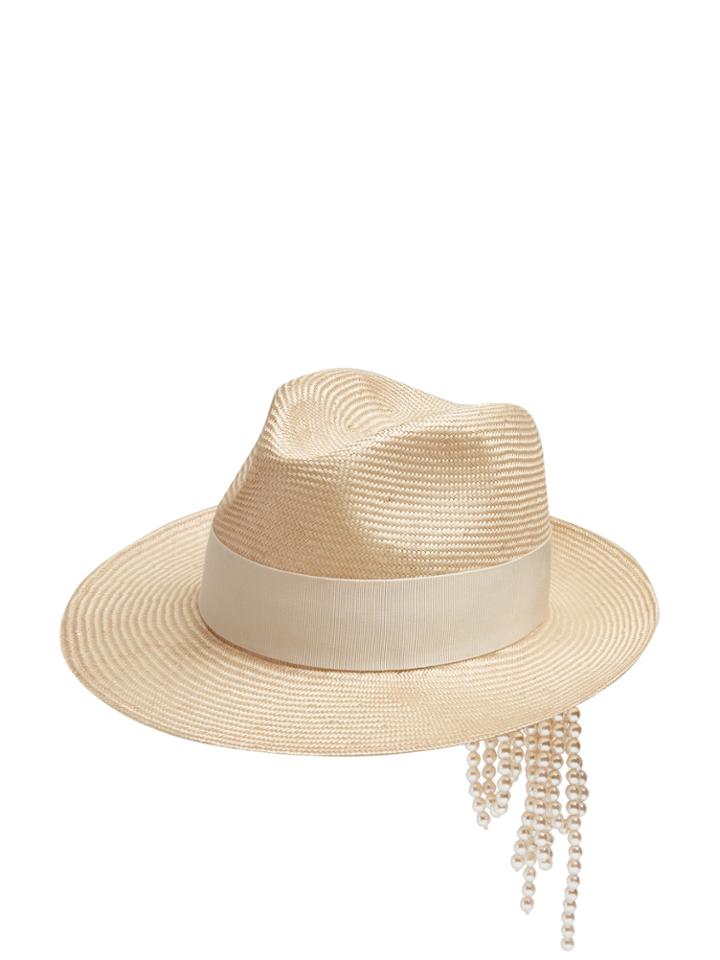 Federica Moretti Gem Faux-pearl Embellished Straw Hat