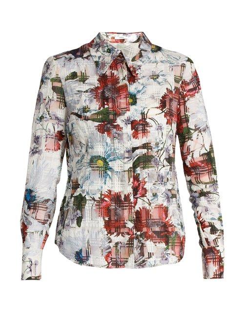 Matchesfashion.com Erdem - Sloane Floral Print Cotton Blend Seersucker Shirt - Womens - White Print
