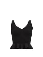 Matchesfashion.com Alexander Mcqueen - Peplum Rib-knitted Top - Womens - Black