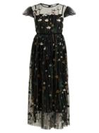 Matchesfashion.com Redvalentino - Floral Embroidered Tulle Midi Dress - Womens - Black