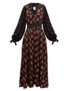 Matchesfashion.com Gl Hrgel - Contrast Sleeve Belted Poplin Dress - Womens - Navy Print