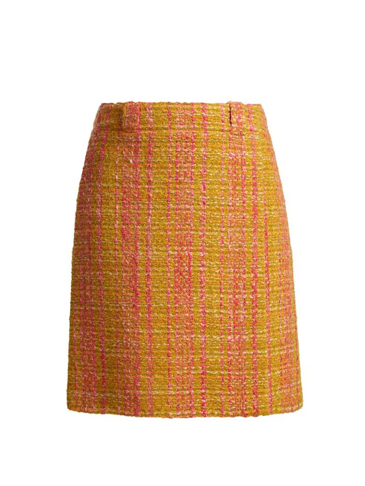 Prada Logo-patch Boucl Virgin-wool Skirt