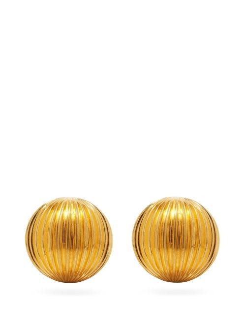 Matchesfashion.com Saint Laurent - Grooved Cabochon Clip Earrings - Womens - Gold