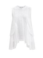 Comme Des Garons Comme Des Garons - Pleated-inset Checked Cotton-blend Top - Womens - White