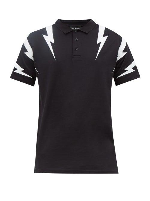 Matchesfashion.com Neil Barrett - Thunderbolt Print Cotton Polo Shirt - Mens - Black White