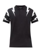 Matchesfashion.com Neil Barrett - Thunderbolt Print Cotton Polo Shirt - Mens - Black White