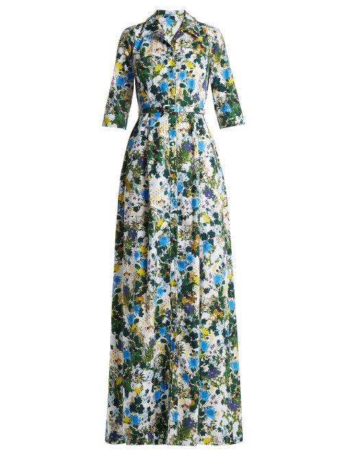 Matchesfashion.com Erdem - Karissa Mariko Meadow Print Cotton Shirtdress - Womens - Blue Print