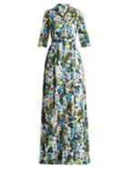 Matchesfashion.com Erdem - Karissa Mariko Meadow Print Cotton Shirtdress - Womens - Blue Print