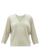 Matchesfashion.com Pleats Please Issey Miyake - V-neck Technical-pleated Top - Womens - Beige