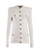 Matchesfashion.com Balmain - Buttoned Ribbed Knit Cardigan - Womens - White