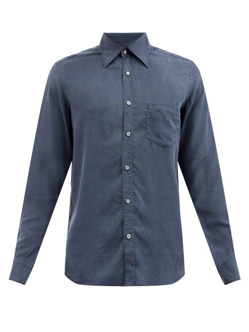 Matchesfashion.com The Gigi - Patch-pocket Lyocell-twill Shirt - Mens - Navy