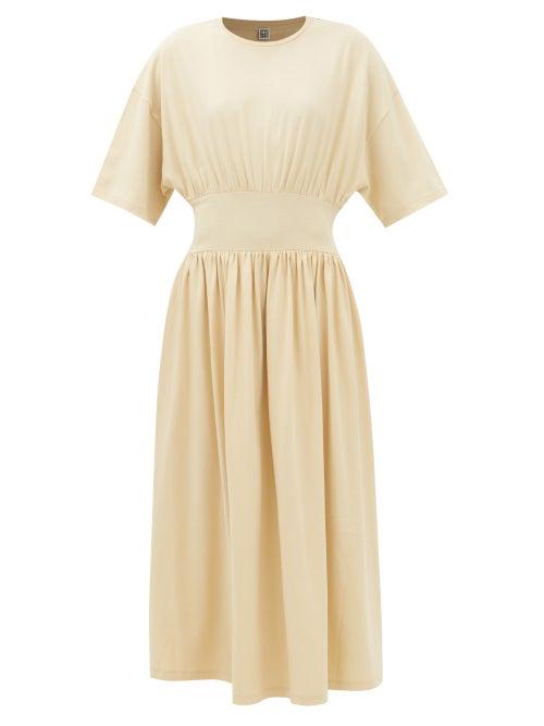 Totme - Gathered Cotton-jersey Dress - Womens - Beige