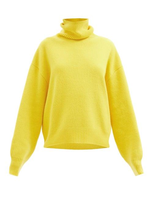 Raey - Cropped Displaced-sleeve Roll-neck Wool Sweater - Womens - Yellow