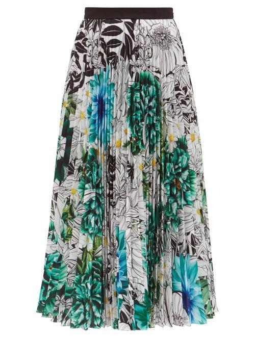 Mary Katrantzou Mary-mare - Floral-print Pleated-satin Midi Skirt - Womens - Green Print