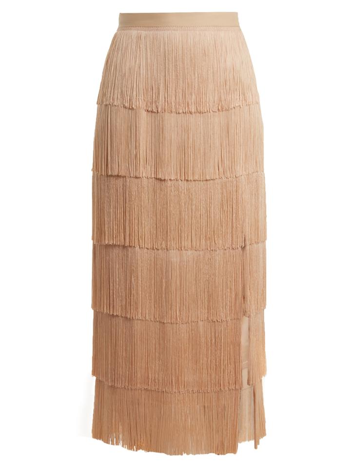 Raey Slit-front Fringed Silk Midi Skirt