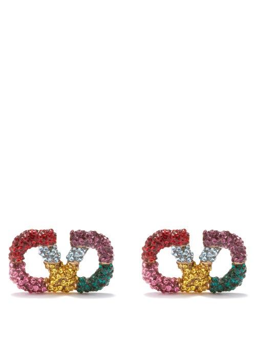 Valentino Garavani - V-logo Crystal-pav Earrings - Womens - Multi
