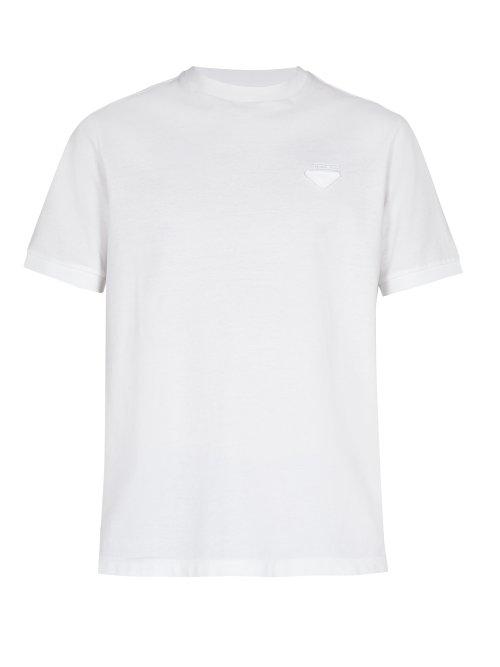 Matchesfashion.com Prada - Logo Appliqu Cotton Piqu T Shirt - Mens - White