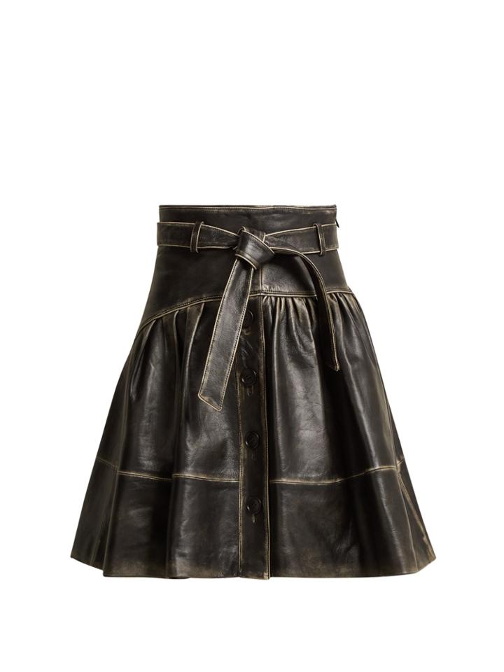 Miu Miu Distressed-leather A-line Skirt