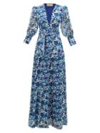 Matchesfashion.com Adriana Degreas - Lotus Leaf-print Pliss Silk-georgette Dress - Womens - Blue Print
