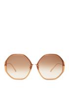 Matchesfashion.com Linda Farrow - Oversized Heptagonal Acetate Sunglasses - Womens - Brown