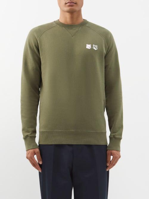 Maison Kitsun - Double Fox Head-patch Cotton-jersey Sweatshirt - Mens - Khaki