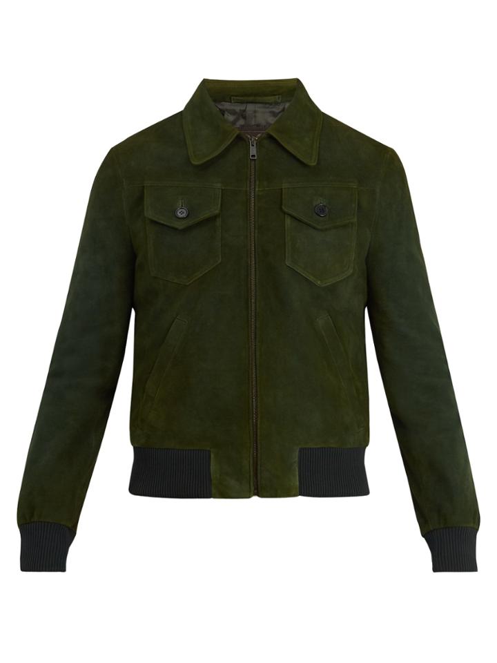 Prada Point-collar Suede Bomber Jacket