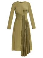 Matchesfashion.com Rochas - Pleated Drape Silk Crepe De Chine Dress - Womens - Green