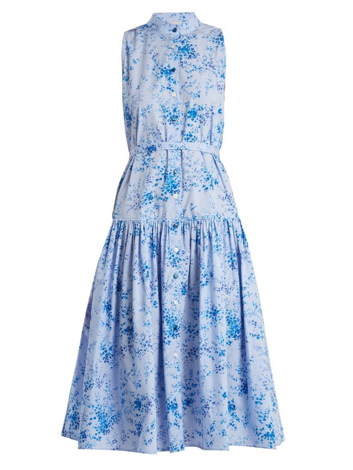 Carolina Herrera Floral-print Stand-collar Gingham Dress