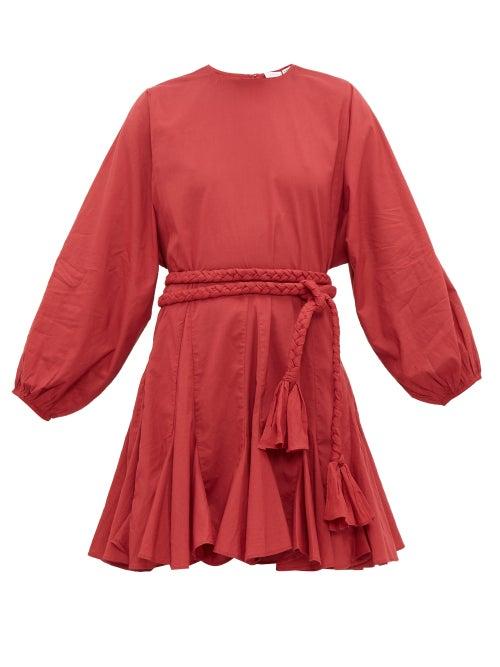 Matchesfashion.com Rhode - Ella Godet Skirt Cotton Voile Mini Dress - Womens - Burgundy