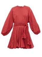 Matchesfashion.com Rhode - Ella Godet Skirt Cotton Voile Mini Dress - Womens - Burgundy