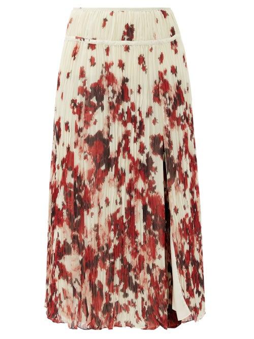 Matchesfashion.com Altuzarra - Kemmaren Ikat-print Georgette Midi Skirt - Womens - Cream Multi