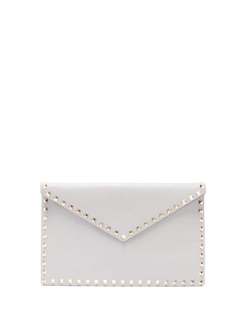 Matchesfashion.com Valentino - Rockstud Large Leather Pouch - Womens - Light Grey