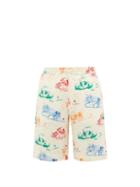Matchesfashion.com Gucci - Mickey Mouse-print Linen Shorts - Mens - White Multi