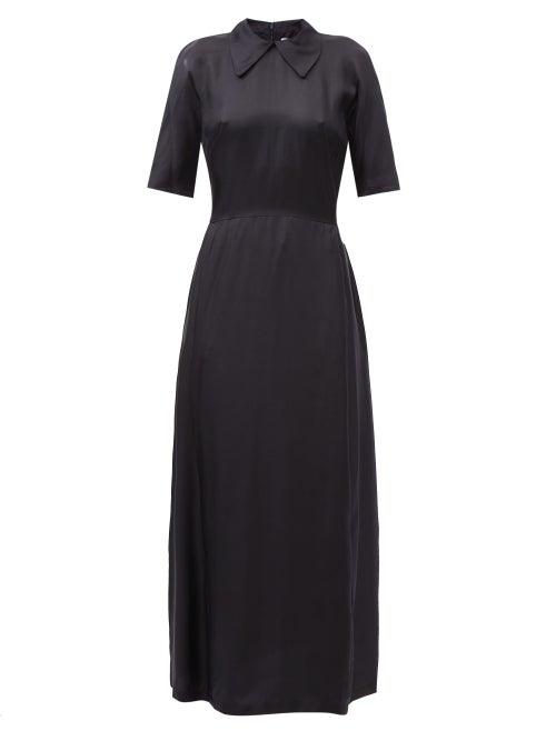 Raey - Silk Tea Dress - Womens - Dark Navy