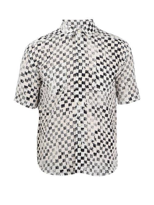 Matchesfashion.com Saint Laurent - Checked Short Sleeved Silk Shirt - Mens - White Multi