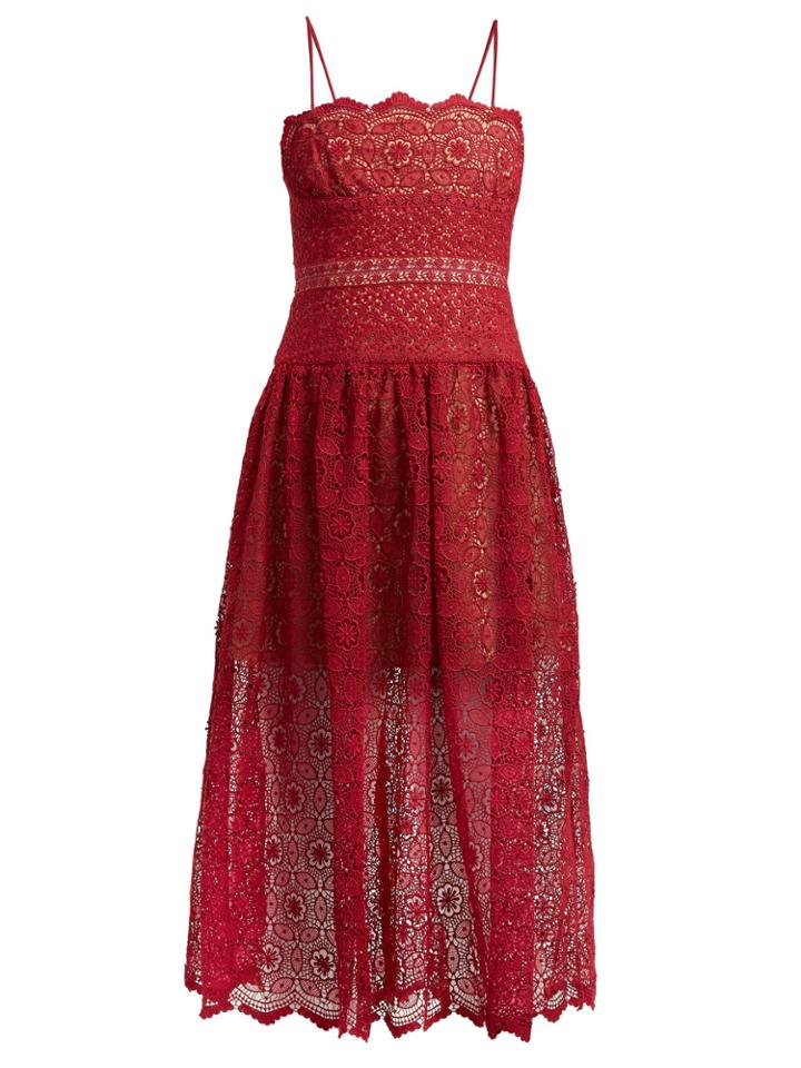 Self-portrait Floral-lace Dropped-waist Midi Dress