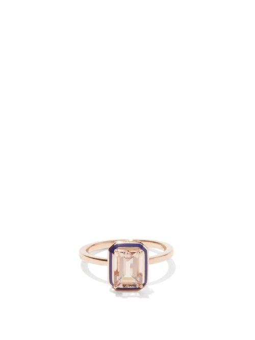 Selim Mouzannar - Mina Morganite, Enamel & 18kt Rose-gold Ring - Womens - Navy Multi