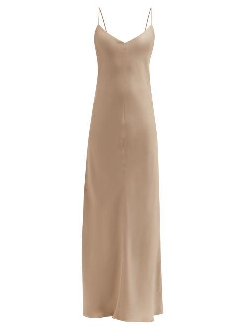 Matchesfashion.com Raey - V-neck Silk-satin Maxi Dress - Womens - Grey