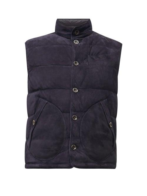 Matchesfashion.com Ralph Lauren Purple Label - Reversible Quilted Down Suede And Shell Gilet - Mens - Navy
