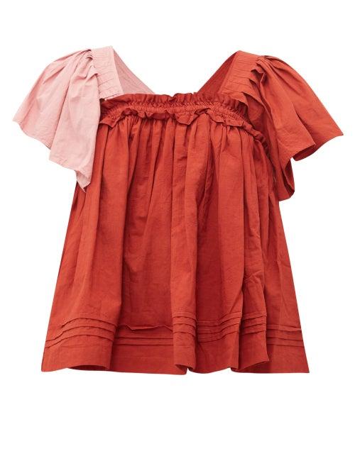 Matchesfashion.com Story Mfg - Aida Gathered Organic Cotton Voile Top - Womens - Red Multi