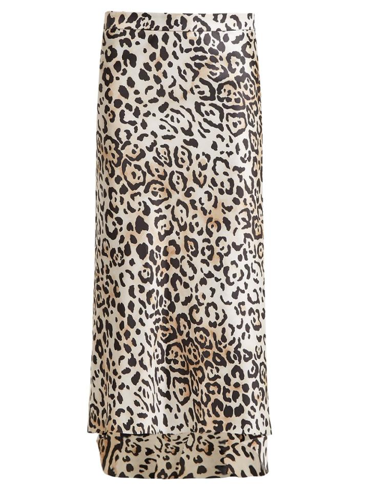 Raey Bias Godet Leopard-print Twill Slip Skirt