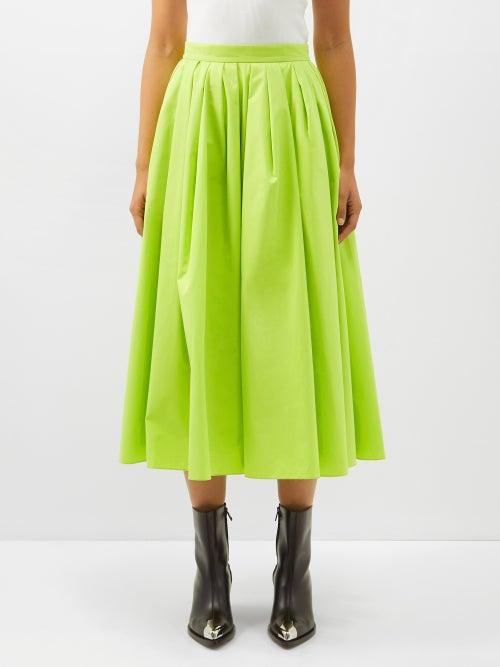 Alexander Mcqueen - Gathered Poplin Midi Skirt - Womens - Green