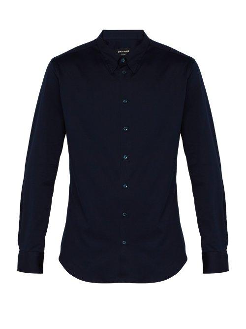 Matchesfashion.com Giorgio Armani - Slim Fit Cotton Shirt - Mens - Navy