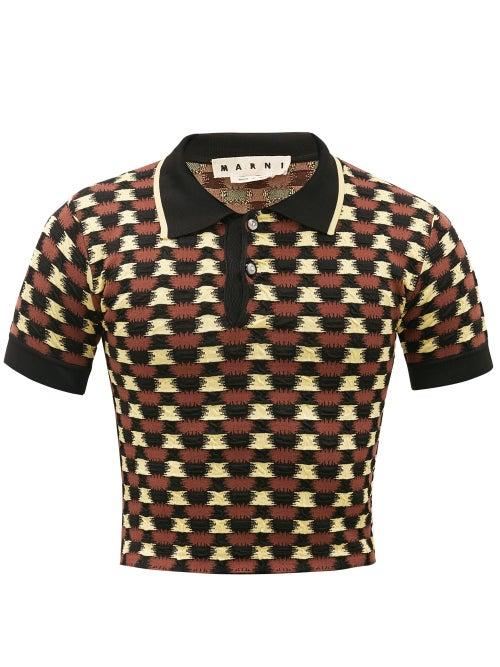 Matchesfashion.com Marni - Checked Jersey-cloqu Polo Shirt - Mens - Brown Multi