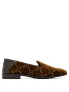 Matchesfashion.com Gucci - Gallipoli Logo Jacquard Velvet Loafers - Mens - Brown
