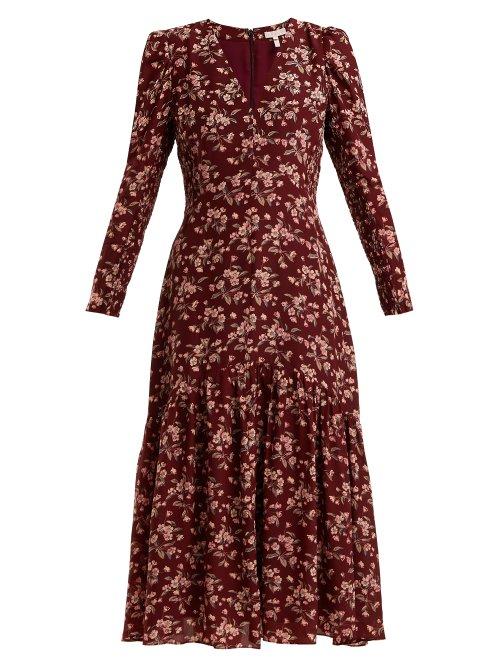 Matchesfashion.com Rebecca Taylor - Tilda Floral Print Silk Midi Dress - Womens - Burgundy Print