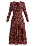 Matchesfashion.com Rebecca Taylor - Tilda Floral Print Silk Midi Dress - Womens - Burgundy Print