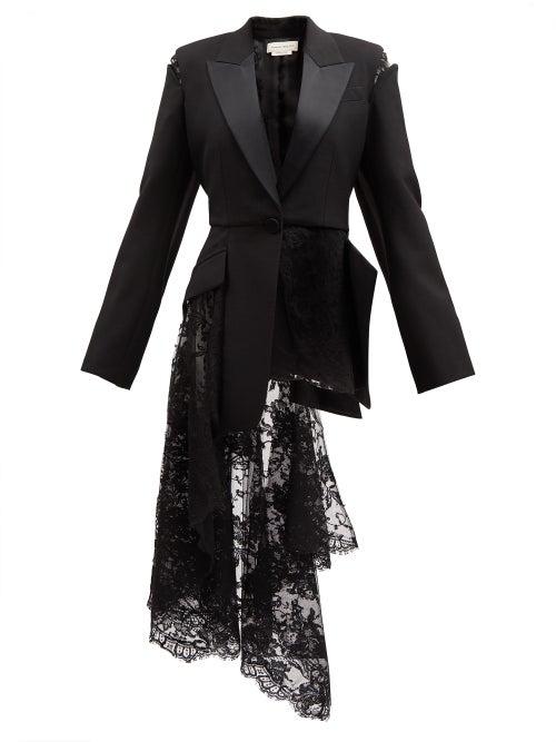 Alexander Mcqueen - Waterfall Lace And Twill Jacket - Womens - Black